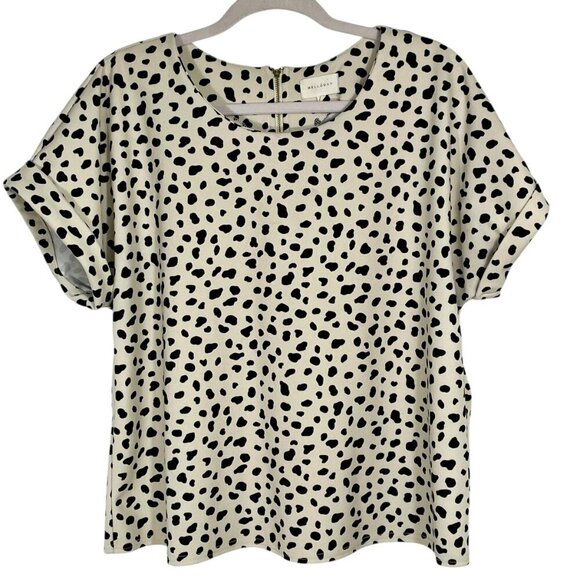 Anthro Melloday Cream & Black Leopard Print Short Cuff Sleeve Boxy Blouse Large - Picture 13 of 13